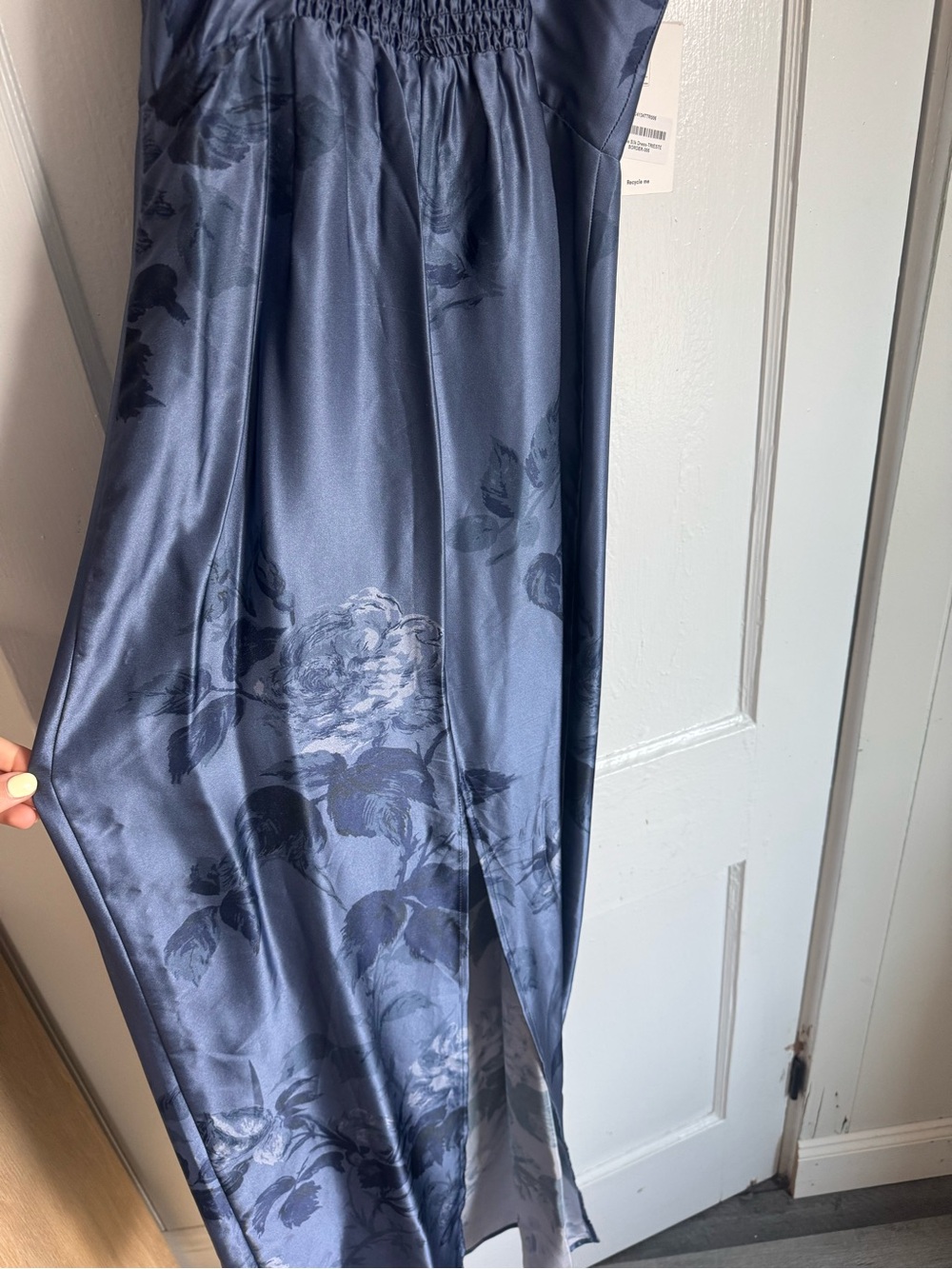 Reformation Navy Blue Floral Satin Maxi Dress - Picture 10 of 12